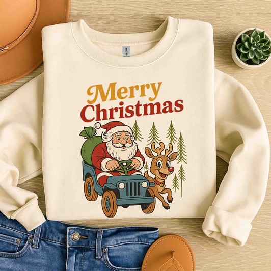 Merry Santa Preppy Vintage Holiday Christmas Clipart Sweatshirt S-5XL