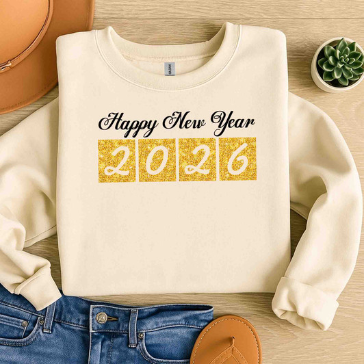 Happy New Year 2026 Gold Glitter Party Festive NYE Sweatshirt S-5XL