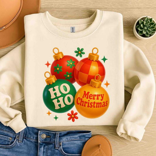 Merry Christmas Ornaments Retro Ho Ho Holiday Crewneck Festive Sweatshirt S-5XL