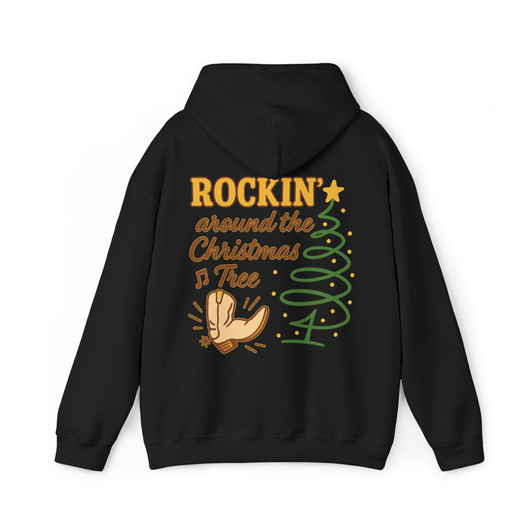 Rockin Around the Christmas Tree Western Holiday Cowboy Boot Crewneck Hoodie S-5XL