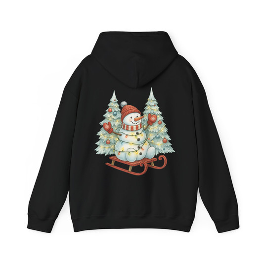 Festive Snowman Sledding Winter Wonderland Christmas Lights Hoodie S-5XL