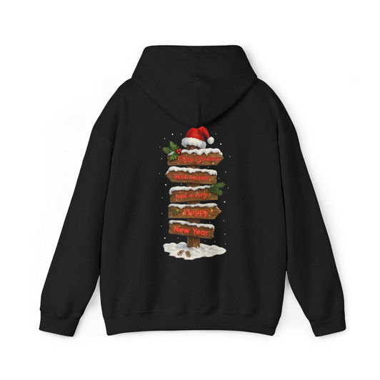 Rustic Christmas Signpost Merry Christmas Happy New Year Holiday Hoodie S-5XL