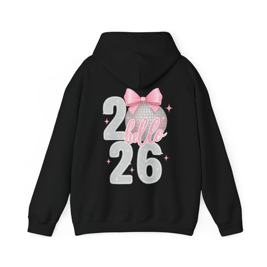 Hello 2026 New Year Disco Ball Pink Bow Crewneck Festive NYE Hoodie S-5XL