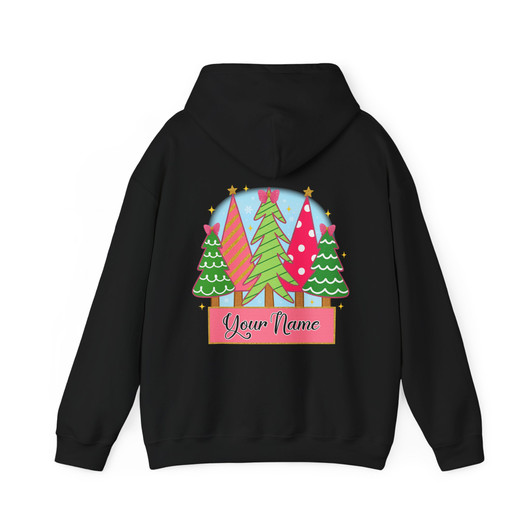 Girly Pink Christmas Coquette Tree Kids Name Xmas Hoodie S-5XL