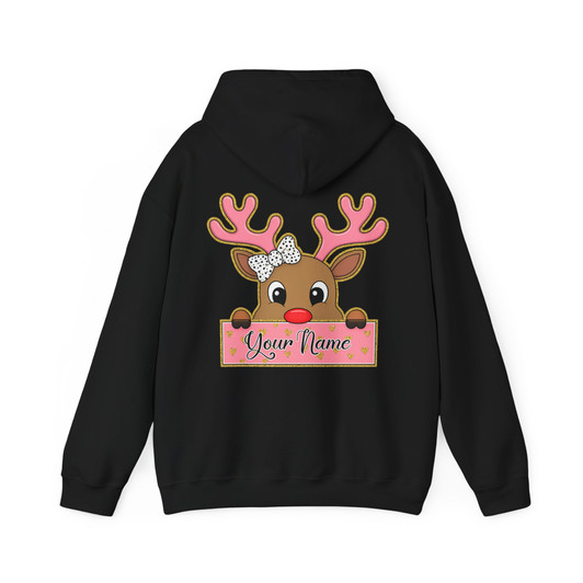 Glitter Coquette Pink Reindeer Kids Holiday Brushstroke Hoodie S-5XL