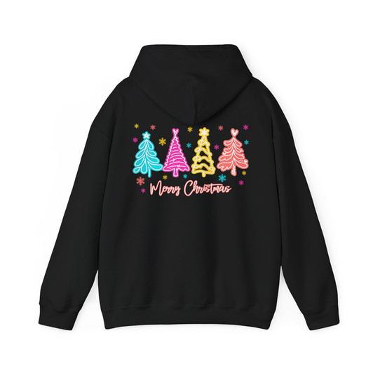 Merry and Bright Neon Christmas Tree Coquette Bow Hoodie S-5XL