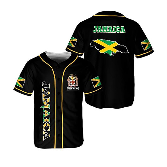 Personalized Name Jamaica Flag Coat of Arms Black Baseball Jersey S-5XL