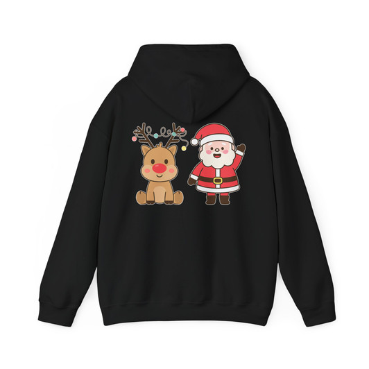 Festive Santa and Reindeer Cozy Holiday Crewneck Hoodie S-5XL