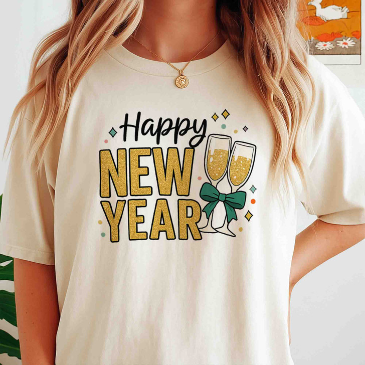 Cheers To The New Year Shirt, Champagne Glass NYE Party Outfit T-Shirt S-5XL