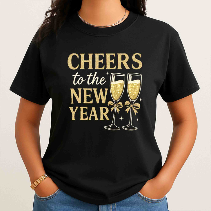 Cheers To The New Year Shirt, Champagne Glass NYE Party Outfit T-Shirt S-5XL