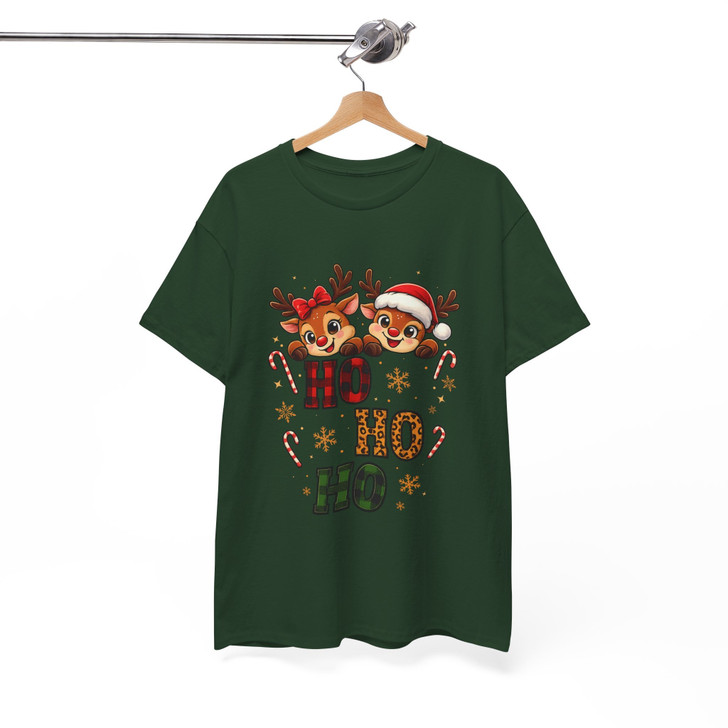 Ho Ho Ho Reindeer Christmas Shirt, Cute Funny Xmas Graphic T-Shirt S-5XL