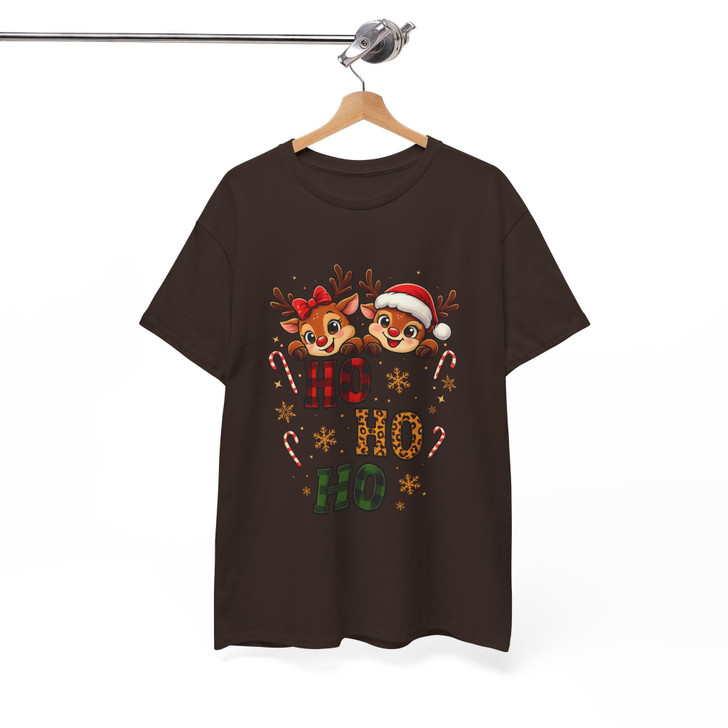 Ho Ho Ho Reindeer Christmas Shirt, Cute Funny Xmas Graphic T-Shirt S-5XL