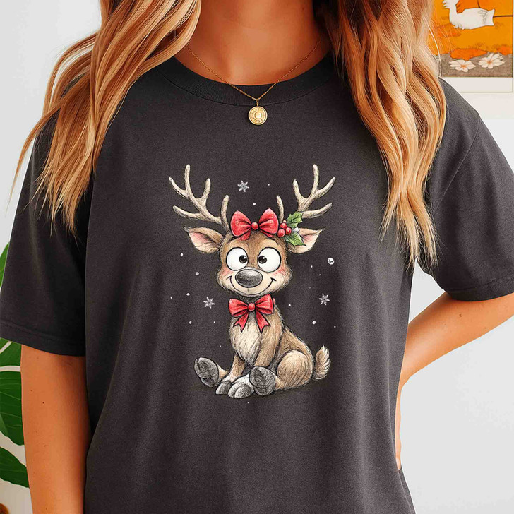 Cute Reindeer Christmas Shirt, Baby Deer Xmas Tee, Adorable Graphic T-Shirt S-5XL