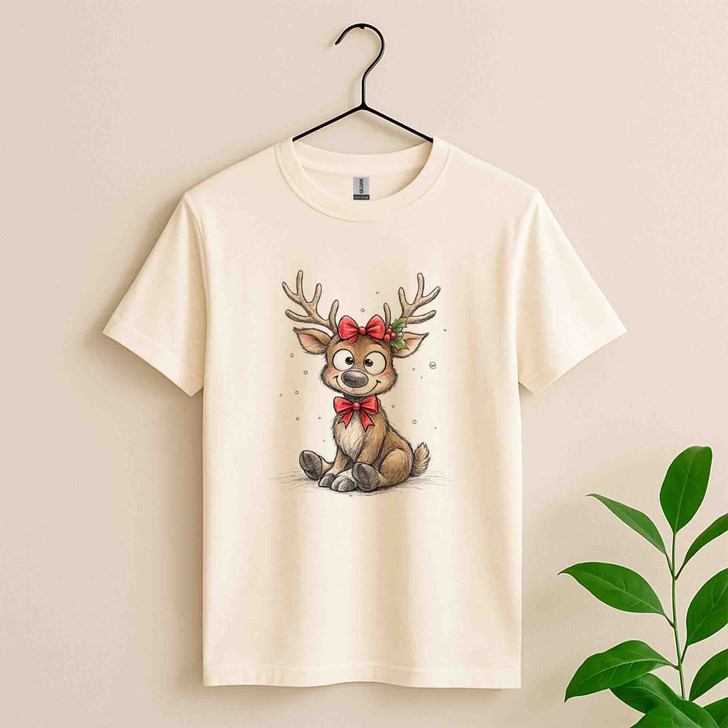 Cute Reindeer Christmas Shirt, Baby Deer Xmas Tee, Adorable Graphic T-Shirt S-5XL