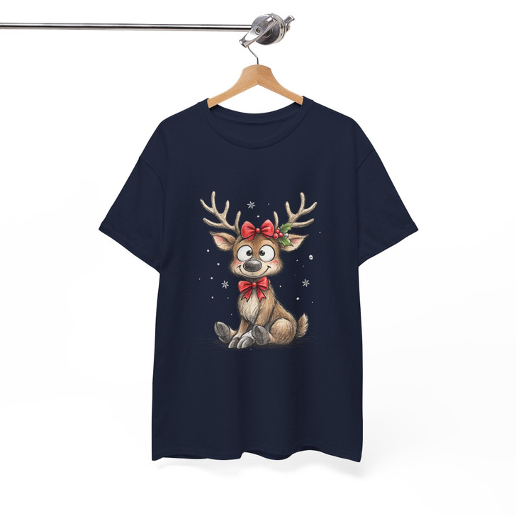 Cute Reindeer Christmas Shirt, Baby Deer Xmas Tee, Adorable Graphic T-Shirt S-5XL