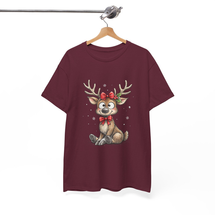 Cute Reindeer Christmas Shirt, Baby Deer Xmas Tee, Adorable Graphic T-Shirt S-5XL