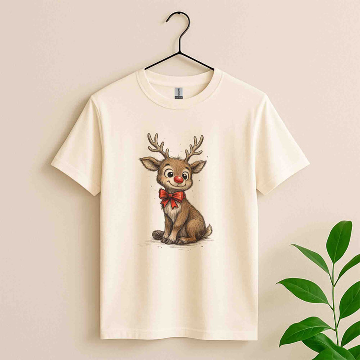 Cute Reindeer Christmas Shirt, Baby Deer Xmas Tee, Adorable Reindeer Bow Shirt, Holiday Graphic Tee, Unisex Christmas Gift
