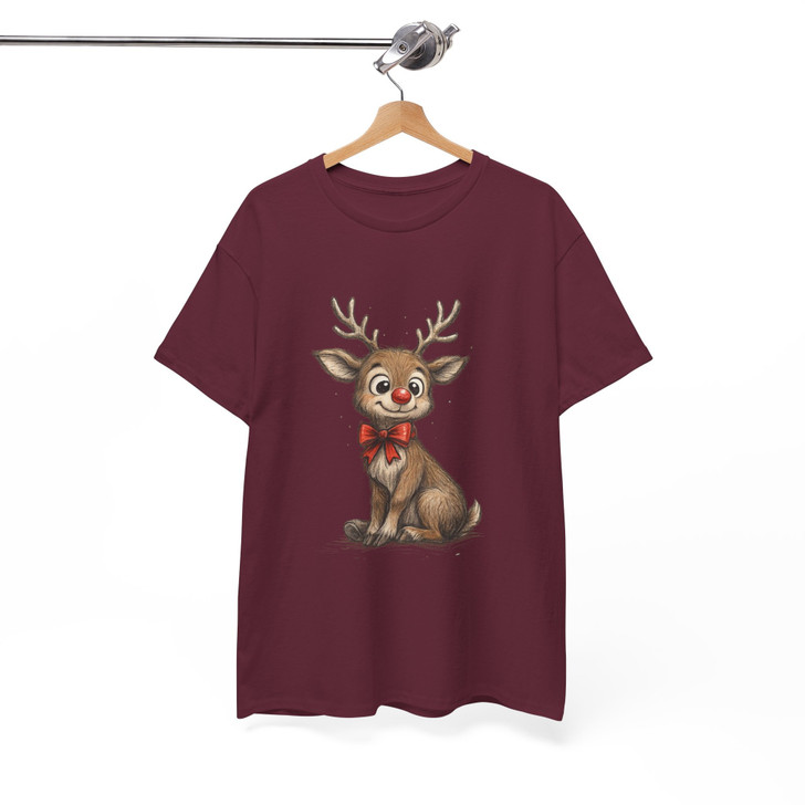 Cute Reindeer Christmas Shirt, Baby Deer Xmas Tee, Adorable Reindeer Bow Shirt, Holiday Graphic Tee, Unisex Christmas Gift