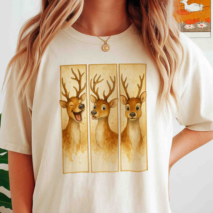 Cute Reindeer Christmas Shirt, Baby Deer Bow Tee, Holiday Graphic T-Shirt S-5XL