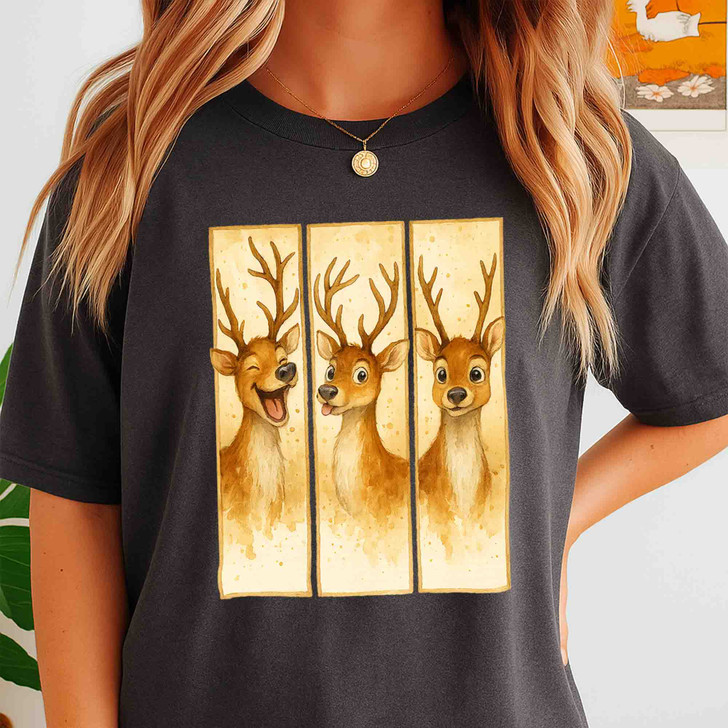Cute Reindeer Christmas Shirt, Baby Deer Bow Tee, Holiday Graphic T-Shirt S-5XL