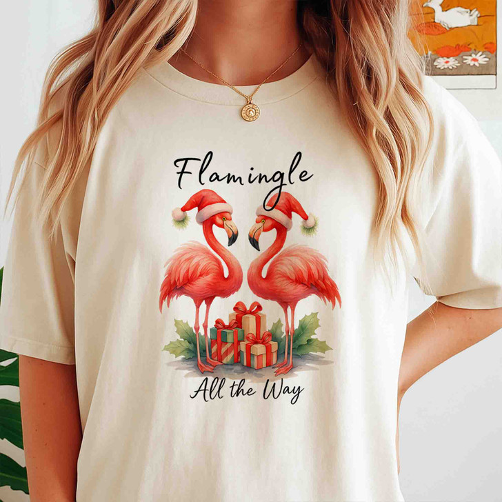Flamingle All The Way Shirt, Christmas Flamingo Tee, Tropical Xmas T-Shirt S-5XL