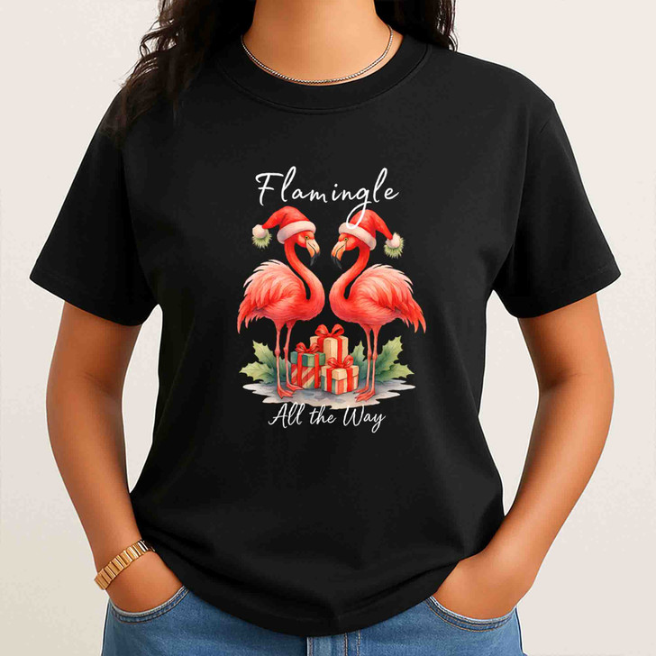 Flamingle All The Way Shirt, Christmas Flamingo Tee, Tropical Xmas T-Shirt S-5XL
