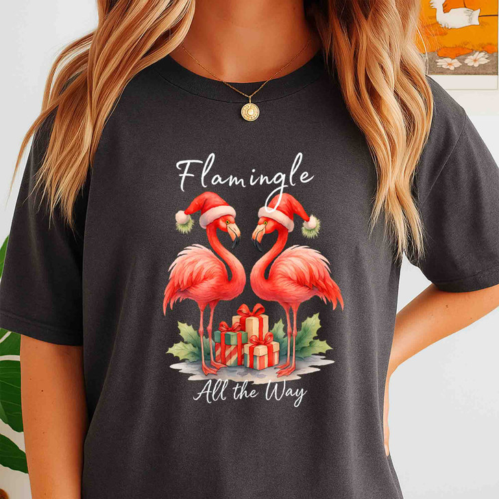 Flamingle All The Way Shirt, Christmas Flamingo Tee, Tropical Xmas T-Shirt S-5XL