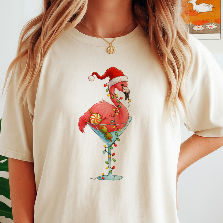 Christmas Flamingo Shirt, Santa Flamingo Cocktail Tee T-Shirt S-5XL