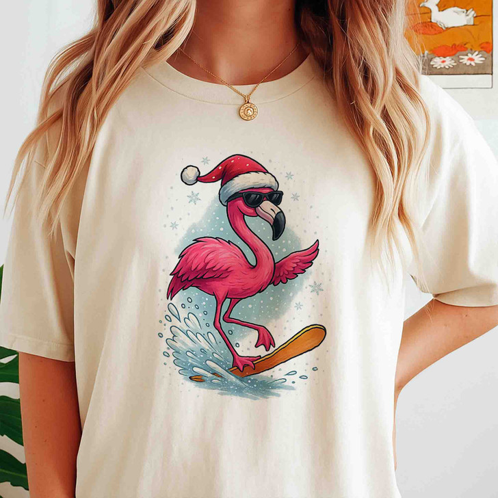 Christmas Flamingo Surf Shirt, Santa Flamingo Sunglasses Tee T-Shirt S-5XL