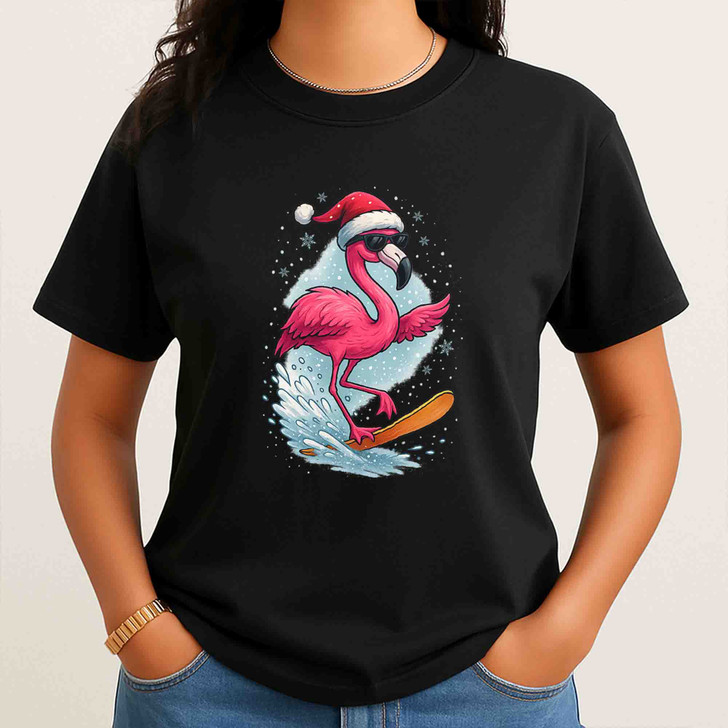 Christmas Flamingo Surf Shirt, Santa Flamingo Sunglasses Tee T-Shirt S-5XL