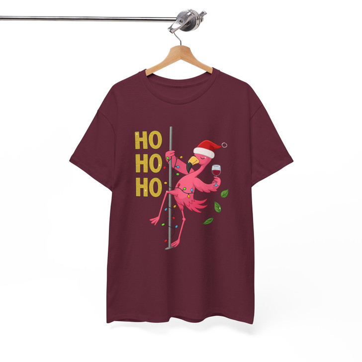 Ho Ho Ho Flamingo Christmas Shirt, Santa Flamingo Wine Tee T-Shirt S-5XL