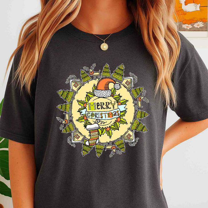 Merry Christmas Vintage Shirt, Holiday Wreath Tree Festive T-Shirt S-5XL