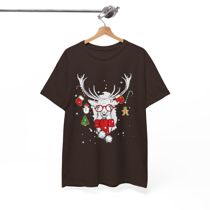 Christmas Reindeer Shirt, Cute Deer With Glasses Ornament T-Shirt S-5XL