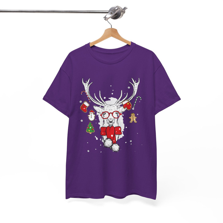 Christmas Reindeer Shirt, Cute Deer With Glasses Ornament T-Shirt S-5XL