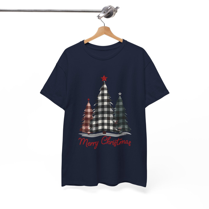 Buffalo Plaid Christmas Tree Shirt, Merry Christmas Farmhouse T-Shirt S-5XL