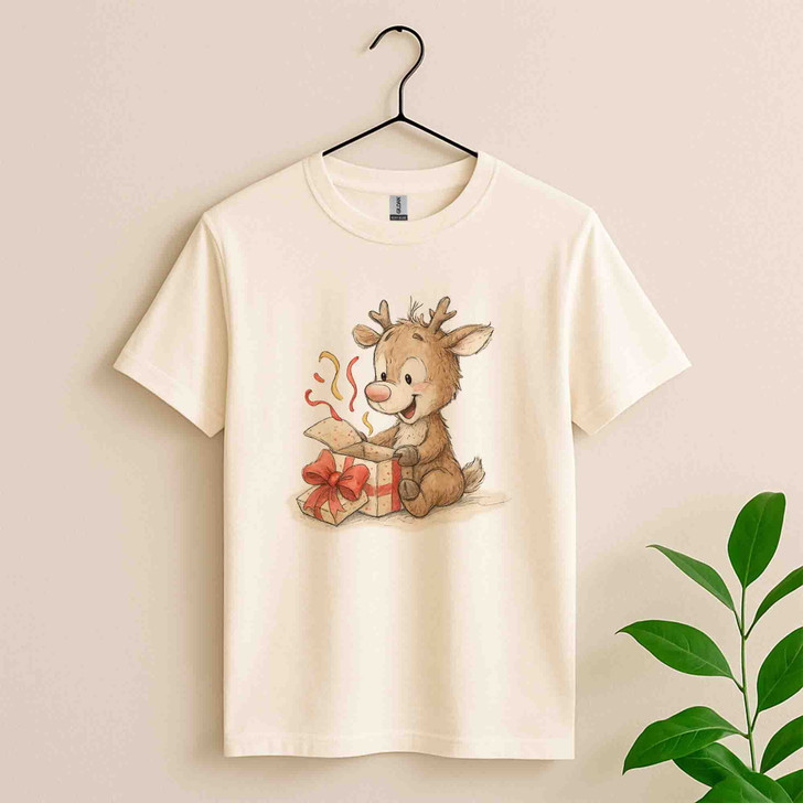 Cute Reindeer Christmas Shirt, Funny Rudolph With Gifts T-Shirt S-5XL