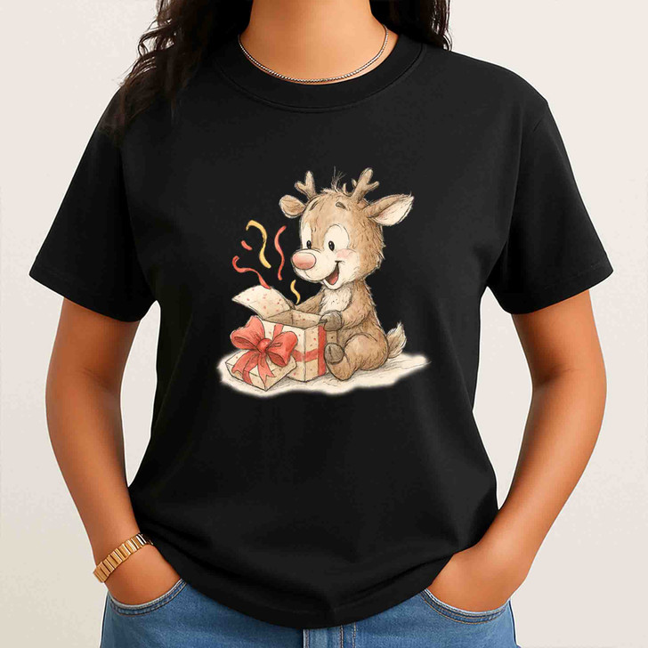 Cute Reindeer Christmas Shirt, Funny Rudolph With Gifts T-Shirt S-5XL