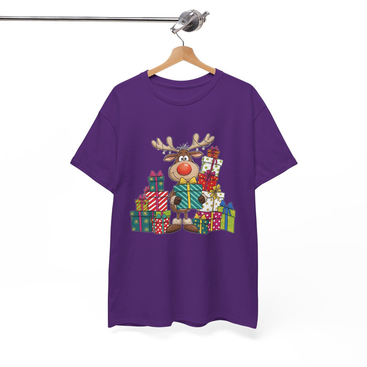 Cute Reindeer Christmas Shirt, Hand Drawn Rudolph With Gifts T-Shirt S-5XL