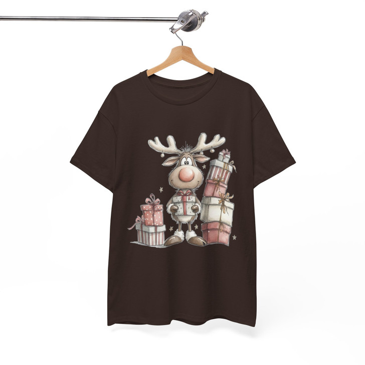 Cute Reindeer Christmas Shirt, Baby Deer Opening Gift Watercolor T-Shirt S-5XL