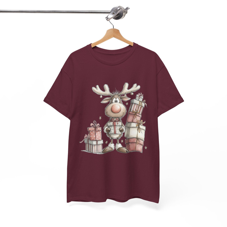 Cute Reindeer Christmas Shirt, Baby Deer Opening Gift Watercolor T-Shirt S-5XL