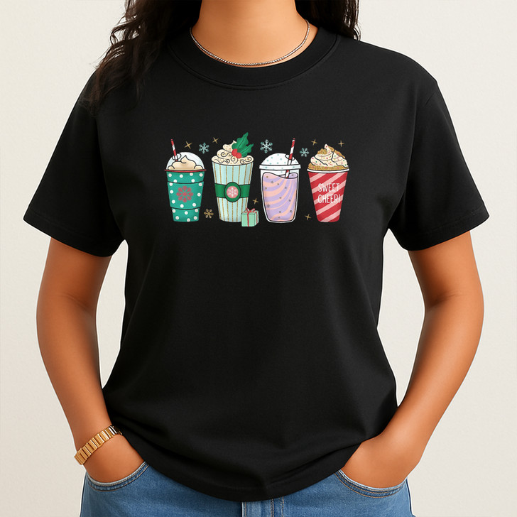 Christmas Coffee Shirt, Sweet Cheer Holiday Drinks Cozy Winter T-Shirt S-5XL