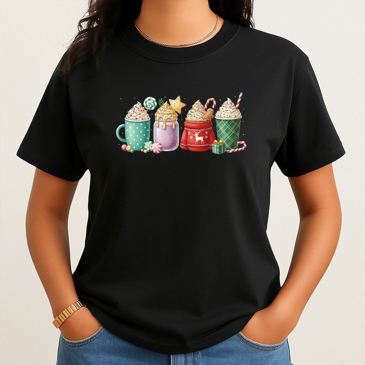 Christmas Coffee Mugs Shirt, Festive Holiday Drinks Cocoa T-Shirt S-5XL
