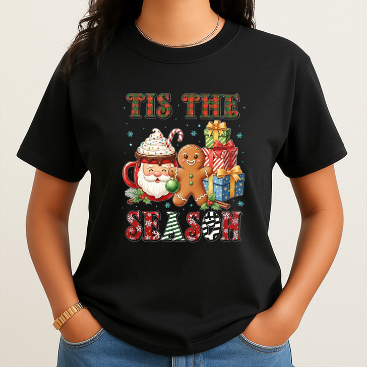 Tis The Season Christmas Shirt, Santa Cocoa Gingerbread T-Shirt S-5XL