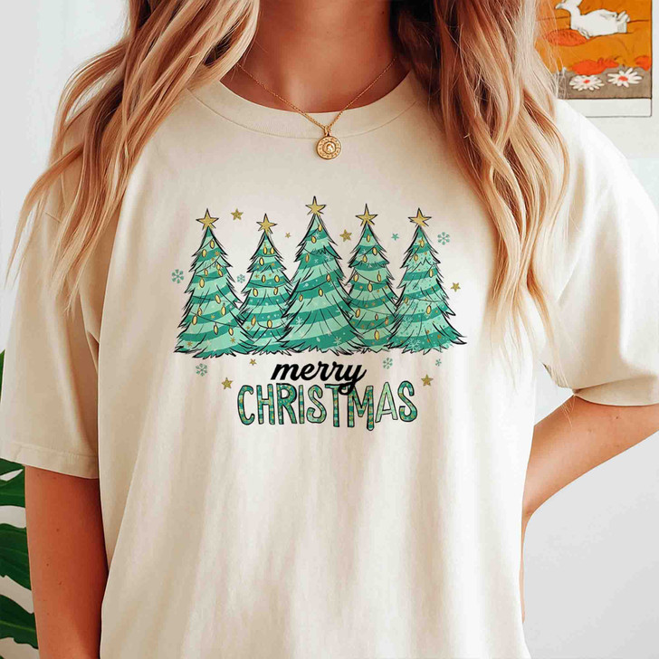 Merry Christmas Tree Shirt, Cute Christmas Trees Holiday Winter T-Shirt S-5XL
