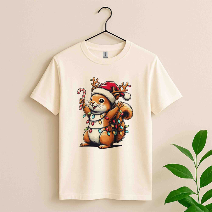 Cute Christmas Squirrel Shirt, Funny Santa Squirrel Graphic T-Shirt S-5XL
