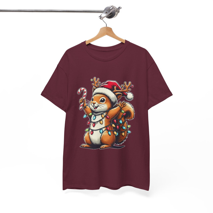 Cute Christmas Squirrel Shirt, Funny Santa Squirrel Graphic T-Shirt S-5XL