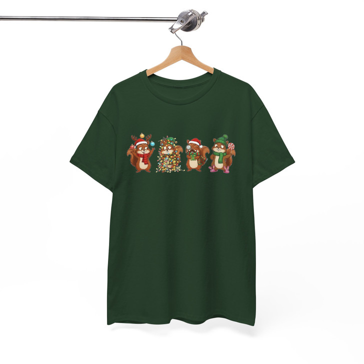 Cute Christmas Squirrel Shirt, Funny Holiday Squirrels Graphic T-Shirt S-5XL