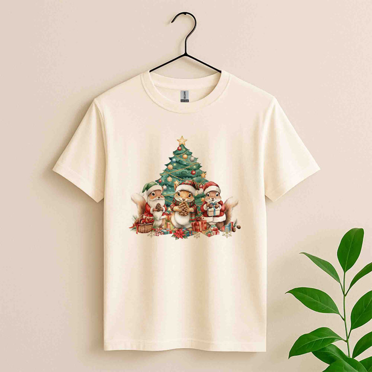 Cute Christmas Squirrel Shirt, Woodland Xmas Animals Cozy Gift T-Shirt S-5XL