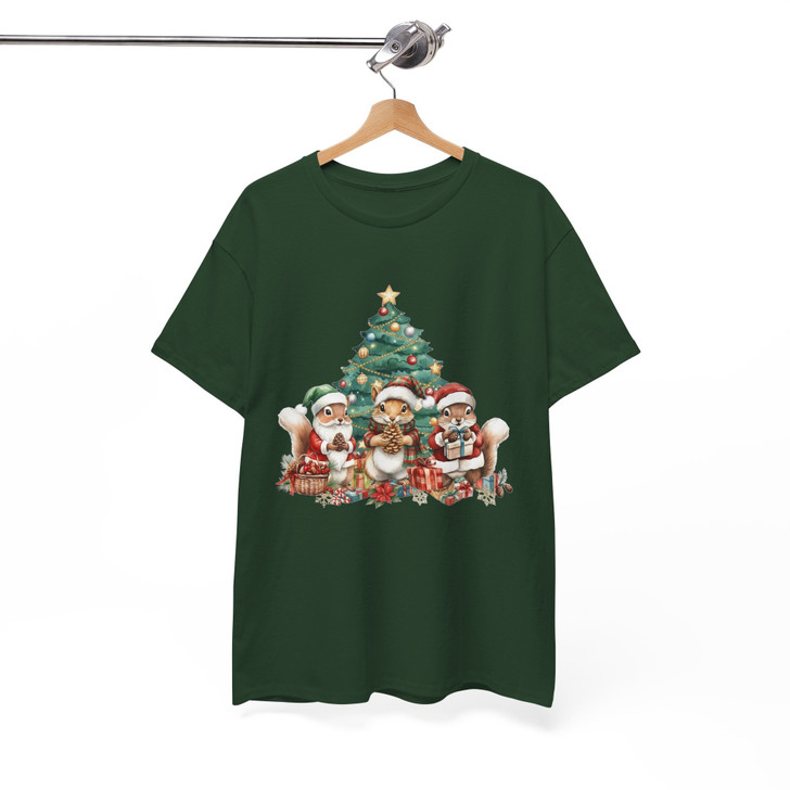 Cute Christmas Squirrel Shirt, Woodland Xmas Animals Cozy Gift T-Shirt S-5XL