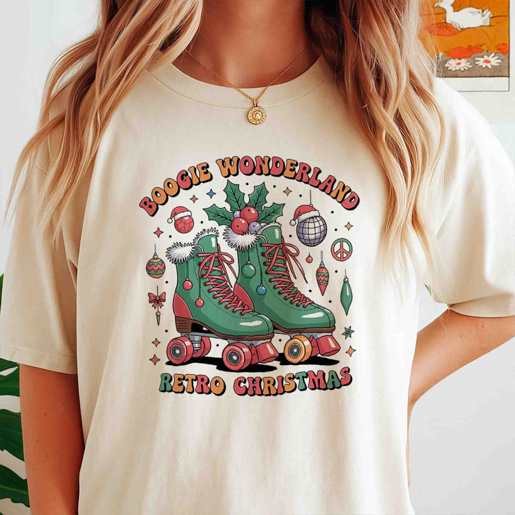 Boogie Wonderland Retro Christmas T-Shirt, Vintage Roller Skate Holiday Graphic Tee, Skating Xmas Gift T-shirt S-5XL